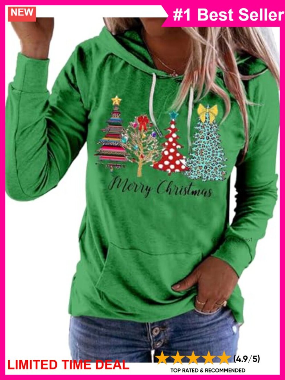 Women's Merry Christmas Buffalo Plaid Hoodie Shirt Long Sleeve Kangaroo Pocket